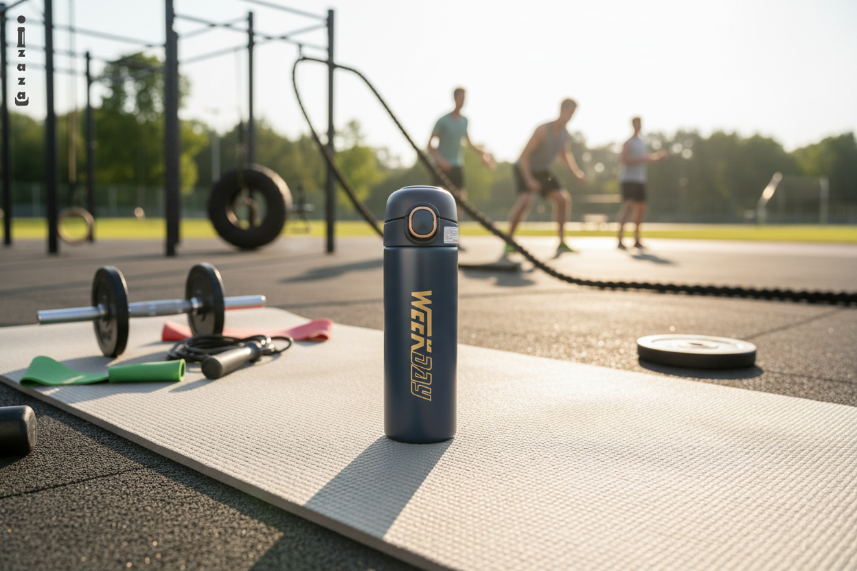 Navy water bottle fitness scene slider